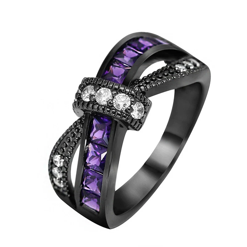 Wholesale Women's Metal Electroplated Geometric Amethyst Diamond Ring Hand Jewelry - Image 7