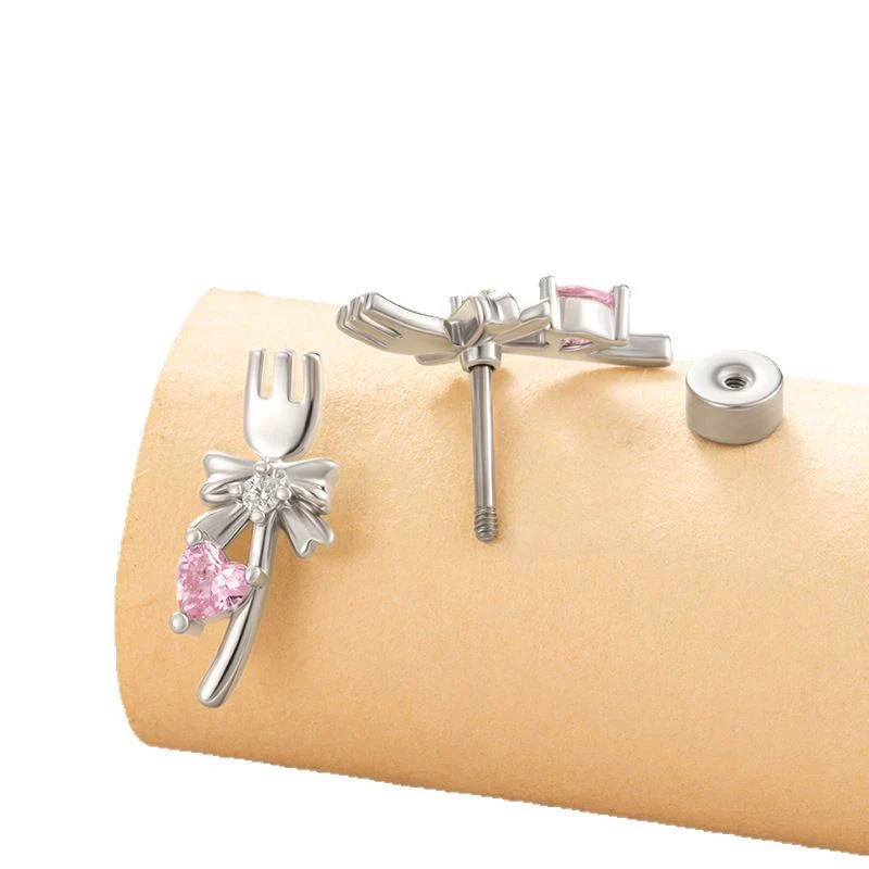 Wholesale Women's Metal Fashion Cute Fork Bow Love Zircon Electroplated Cartilage Puncture Ear Bone Nail - Image 4