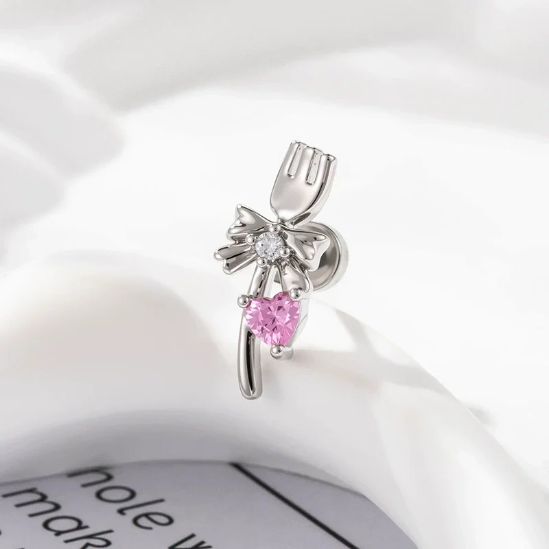Wholesale Women's Metal Fashion Cute Fork Bow Love Zircon Electroplated Cartilage Puncture Ear Bone Nail - Image 6