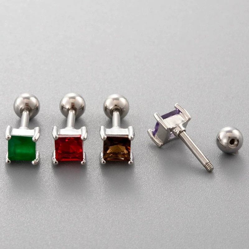 Wholesale Women's Metal Geometric Double Head Screw Ball Square Ear Bone Nail Cartilage Puncture Jewelry With Electroplating - Image 4