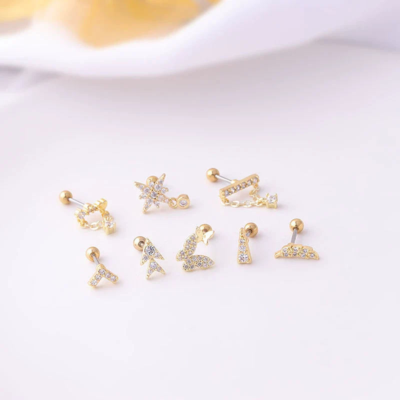 Wholesale Women's Metal Geometric Electroplated Screw Rod Twist Ball Earrings - Image 3