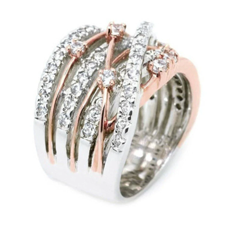 Wholesale Women's Metal Geometric Pattern Micro Inlaid Zircon Ring With Electroplating - Image 2