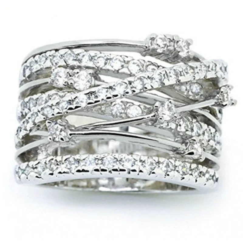 Wholesale Women's Metal Geometric Pattern Micro Inlaid Zircon Ring With Electroplating - Image 3