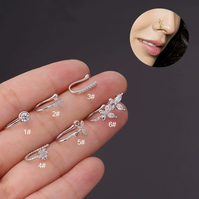 Wholesale Women's Metal Inlaid Zircon Butterfly Shape Clipon Nose Ring Electroplating Jewelry - Image 2