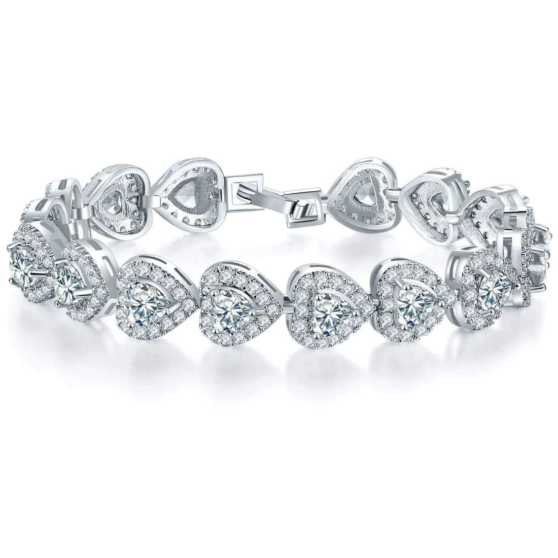 Wholesale Women's Microinlaid Copper Goldplated Zircon Heart Bracelet