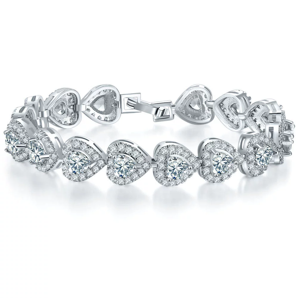 Wholesale Women's Microinlaid Copper Goldplated Zircon Heart Bracelet - Image 6