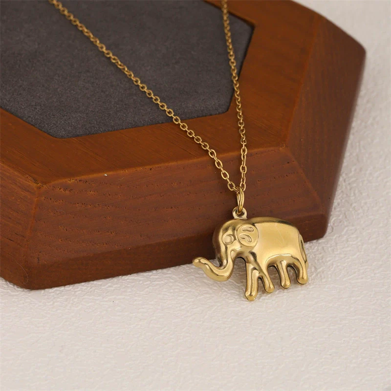 Wholesale Women's Mini Geometric Stainless Steel 18K Gold Electroplated Elephant Pendant Cross Chain Necklace