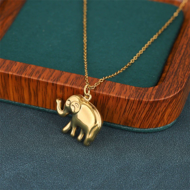 Wholesale Women's Mini Geometric Stainless Steel 18K Gold Electroplated Elephant Pendant Cross Chain Necklace - Image 2
