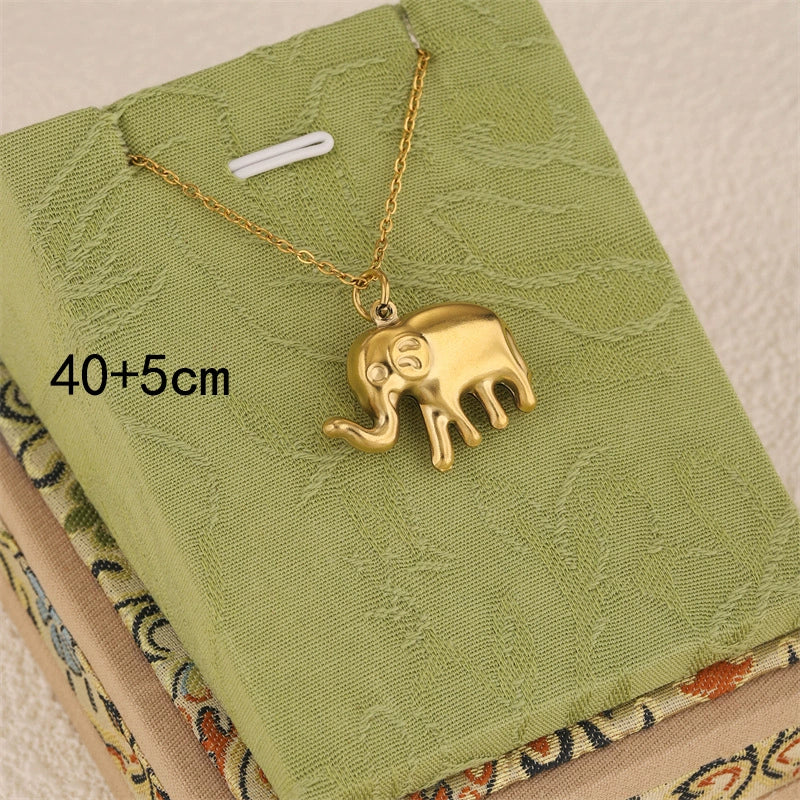Wholesale Women's Mini Geometric Stainless Steel 18K Gold Electroplated Elephant Pendant Cross Chain Necklace - Image 5