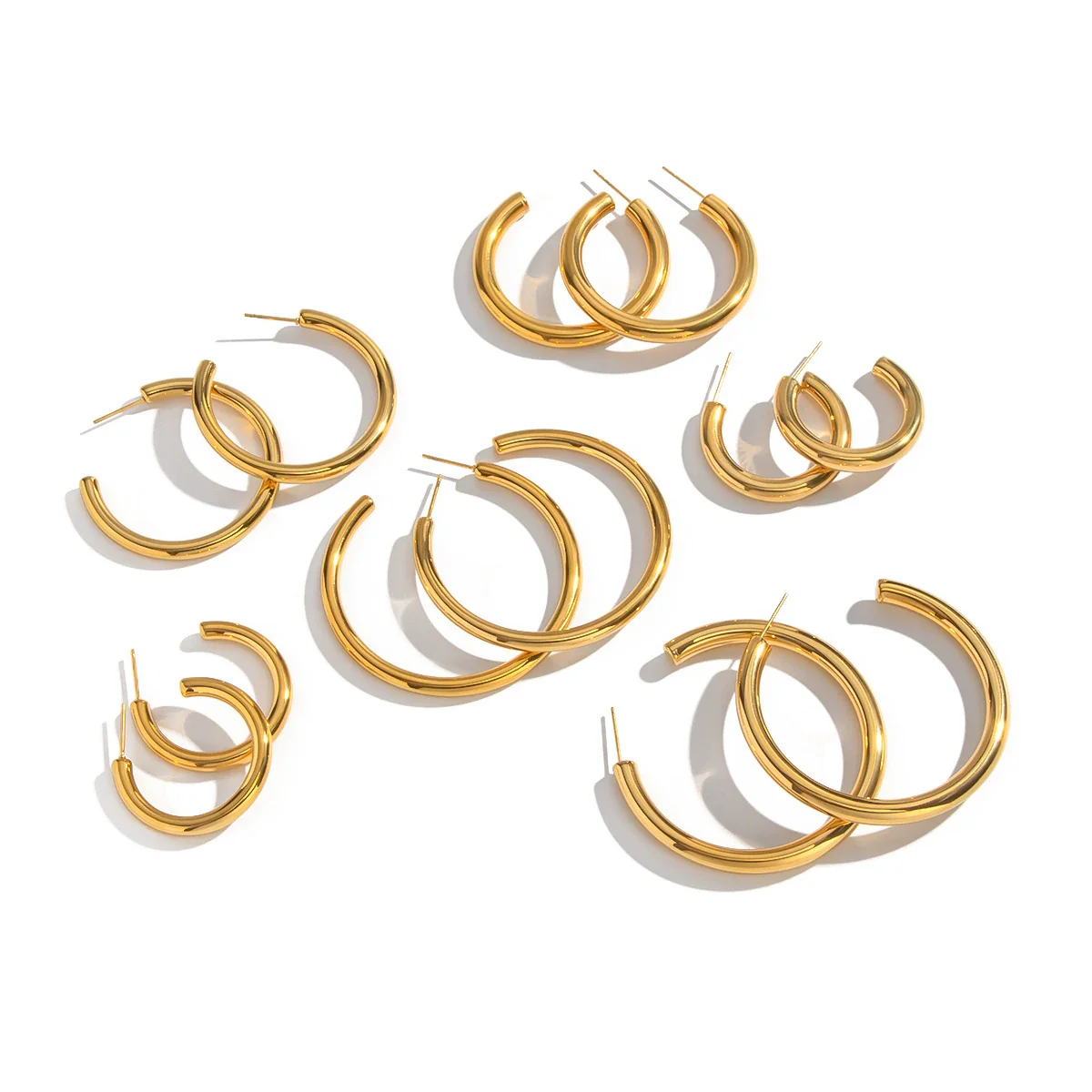 Wholesale Women's Minimalist Casual Geometric Hoop Earrings Stainless Steel Pvd Furnace Vacuum Real Gold Plated - Image 5