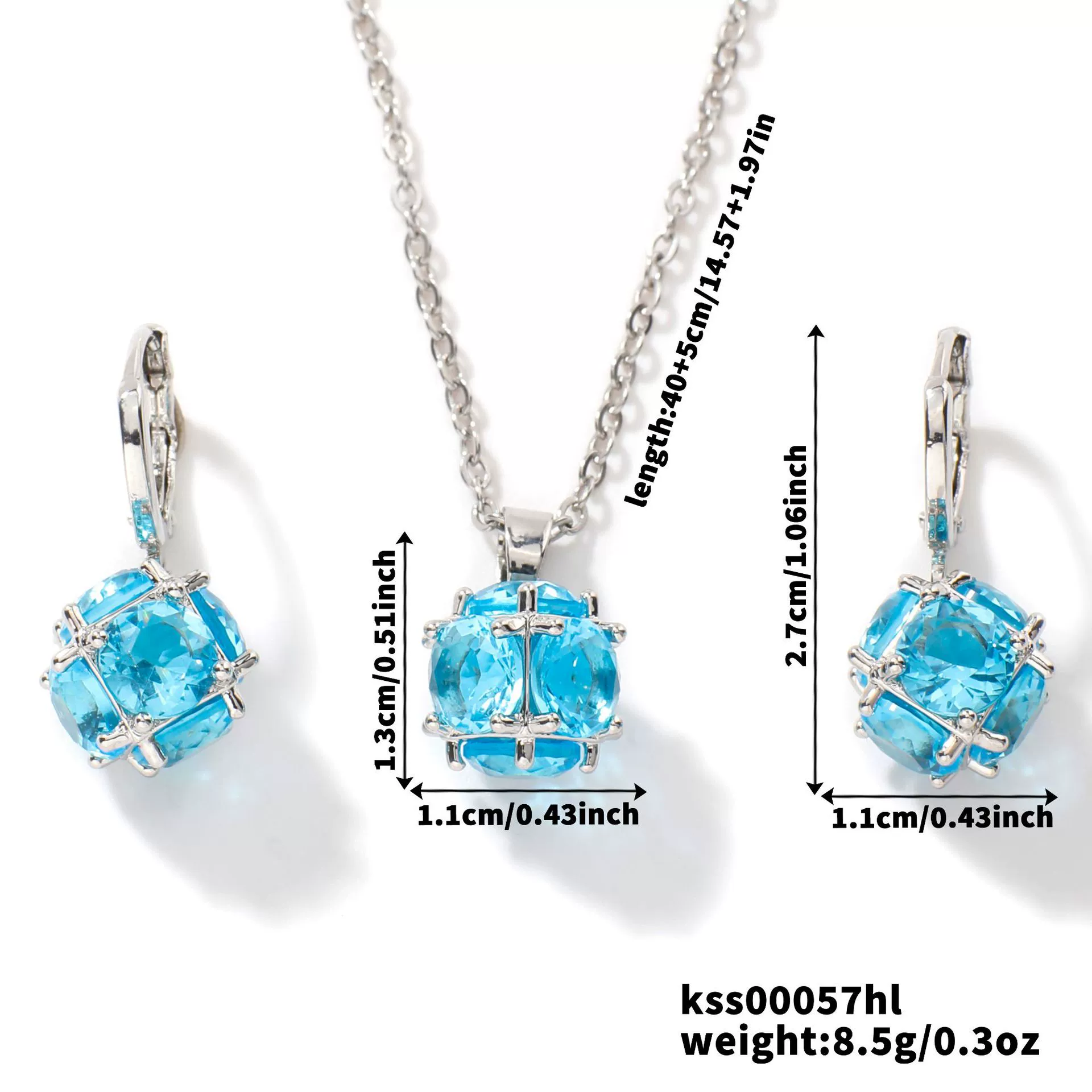 Wholesale Women's Minimalist Copper Silver Necklace Earrings Set With Round Pattern And Electroplating Treatment Sixsided Stone Pendant O Chain - Image 6