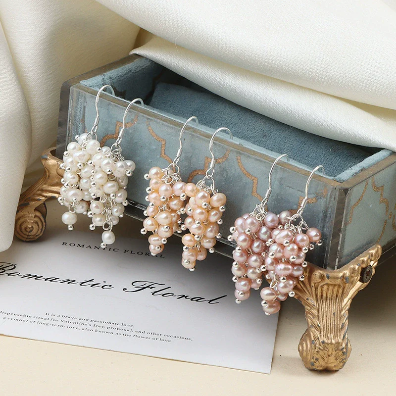 Wholesale Women's Minimalist Drop Shape Natural Freshwater Pearl S925 Sterling Silver Earrings Set With Pearls