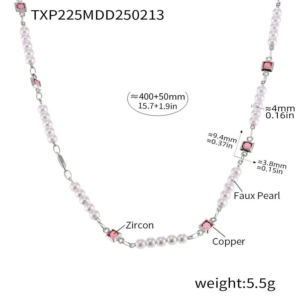 Wholesale Women's Minimalist Ferris Wheel Inlaid Square Zircon Imitation Pearl Titanium Steel Electroplated Necklace And Bracelet Jewelry Set - Image 6