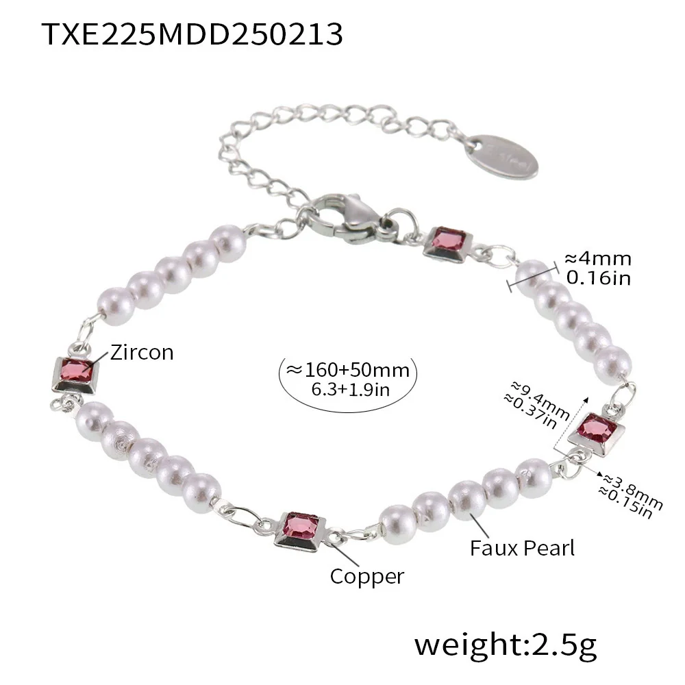 Wholesale Women's Minimalist Ferris Wheel Inlaid Square Zircon Imitation Pearl Titanium Steel Electroplated Necklace And Bracelet Jewelry Set - Image 8