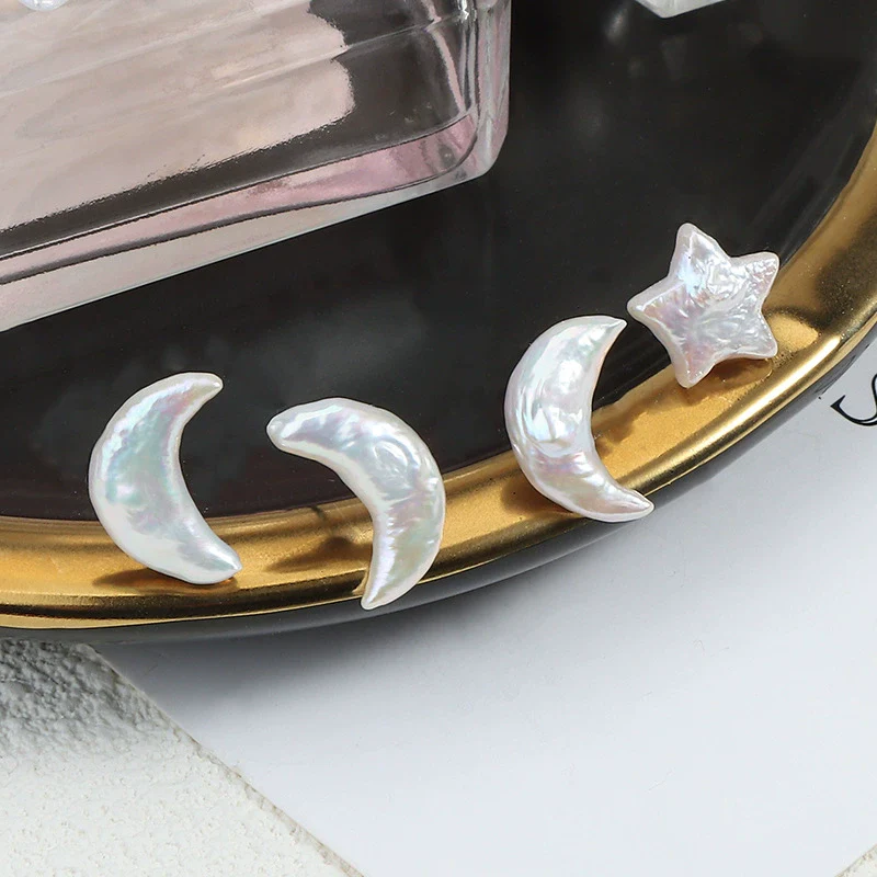 Wholesale Women's Minimalist Freshwater Pearl Earrings In Special Shape 925 Sterling Silver Star Series