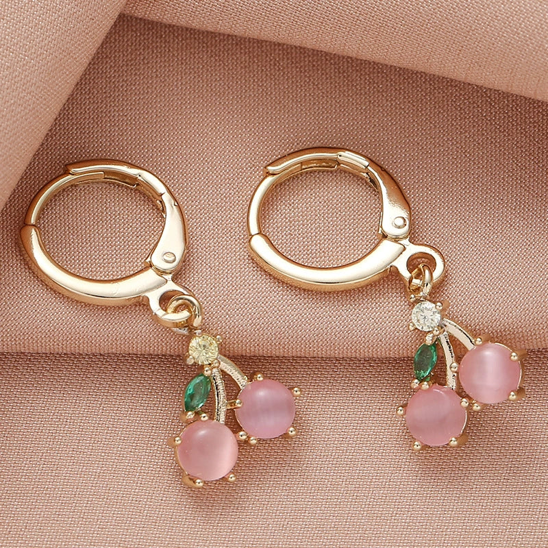 Wholesale Women's Minimalist Fruit Geometric Jewelry Copper Zircon 14K Gold Plated S925 Silver Needle Earrings - Image 6