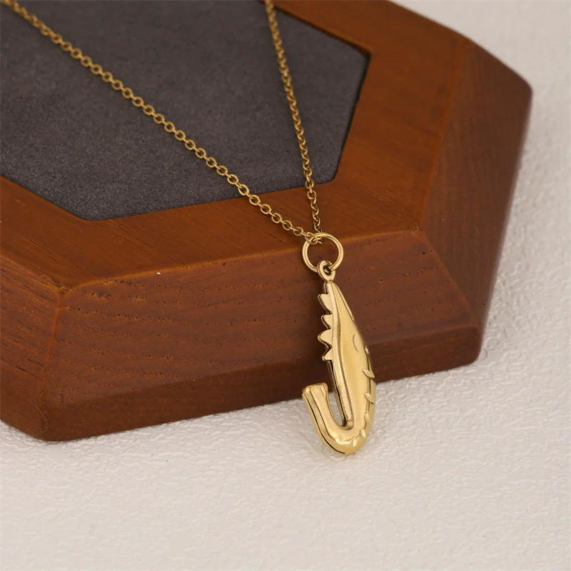 Wholesale Women's Minimalist Geometric 18K Gold Plated Stainless Steel Cross Chain With 3D Ocean Shark Pendant Necklace - Image 2