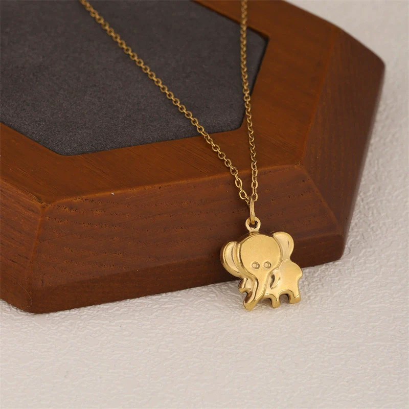 Wholesale Women's Minimalist Geometric 18K Gold Plated Stainless Steel Elephant Pendant Cross Chain Necklace - Image 2
