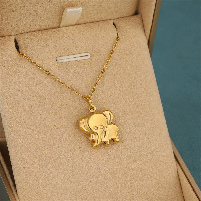 Wholesale Women's Minimalist Geometric 18K Gold Plated Stainless Steel Elephant Pendant Cross Chain Necklace - Image 4