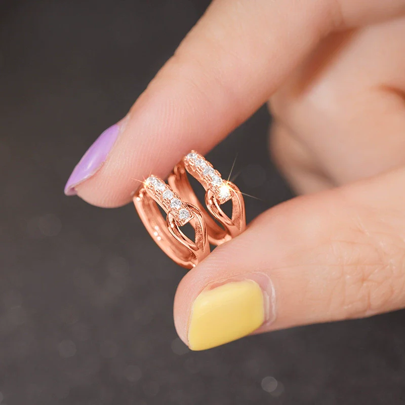 Wholesale Women's Minimalist Geometric Copper Earrings With Microembedded Zirconia - Image 3