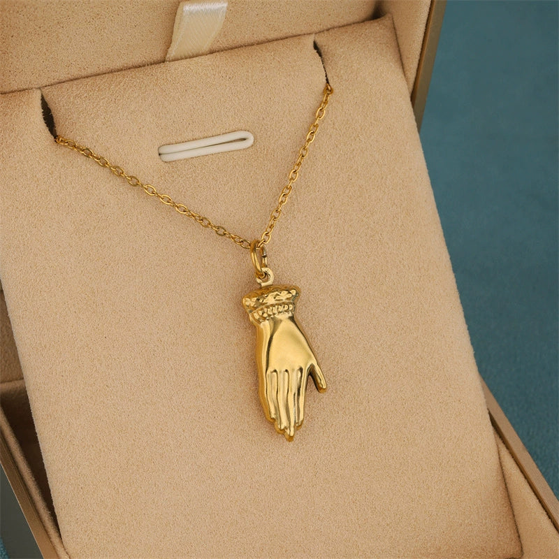 Wholesale Women's Minimalist Geometric Handshaped 18K Gold Plated Stainless Steel Pendant Necklace With Cross Chain - Image 4