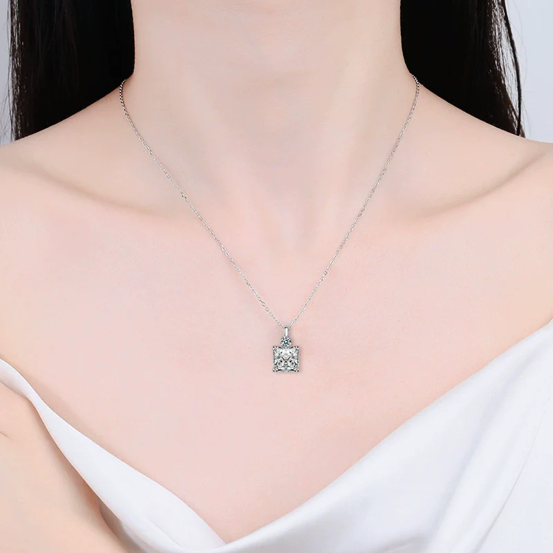 Wholesale Women's Minimalist Geometric Moissanite S925 Silver Square Pendant Cross Chain Necklace - Image 3