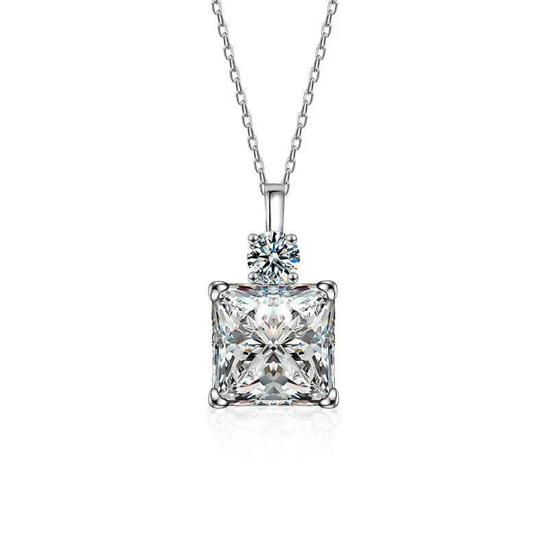 Wholesale Women's Minimalist Geometric Moissanite S925 Silver Square Pendant Cross Chain Necklace - Image 4