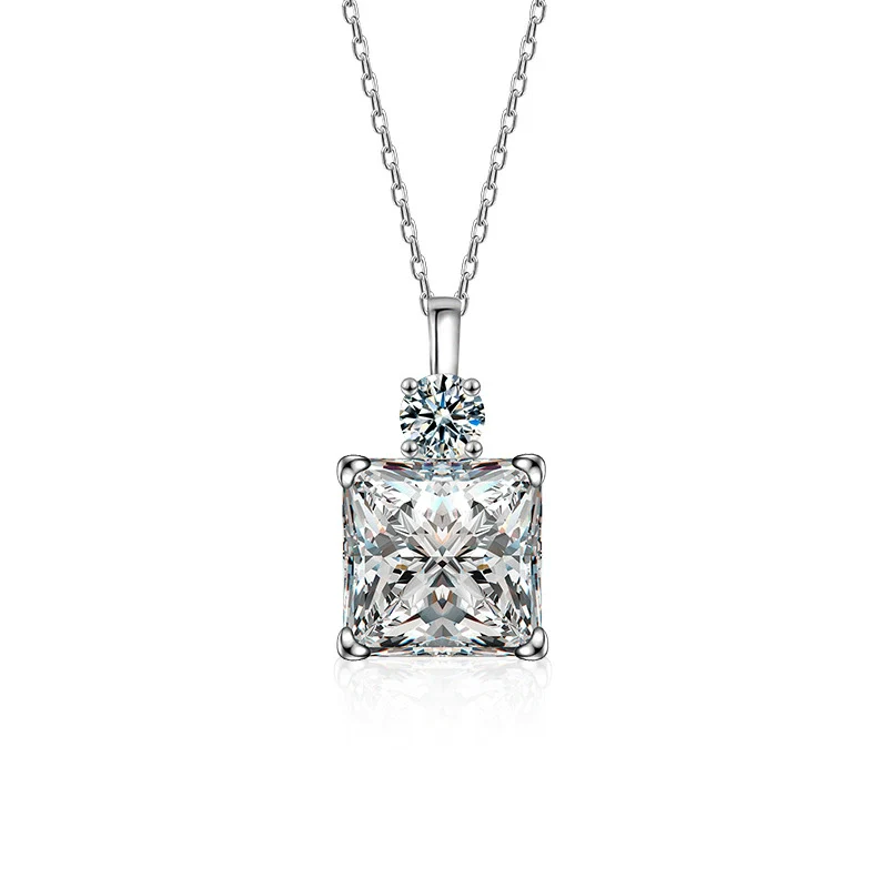 Wholesale Women's Minimalist Geometric Moissanite S925 Silver Square Pendant Cross Chain Necklace - Image 5