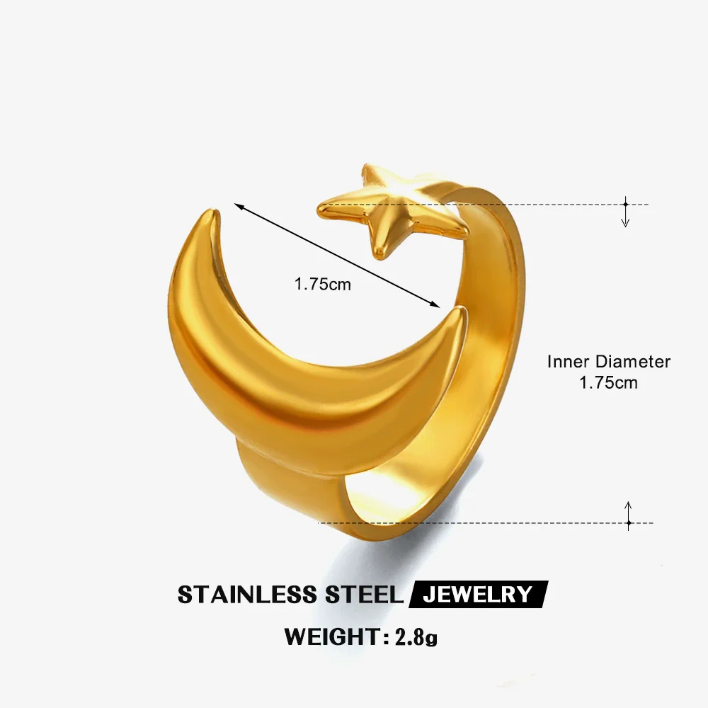Wholesale Women's Minimalist Geometric Moon Star Stainless Steel Electroplated Ring - Image 6