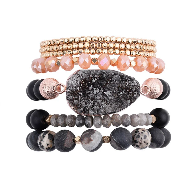 Wholesale Women's Minimalist Geometric Natural Matte Stone Agate Crystal Multilayered Bracelet - Image 3
