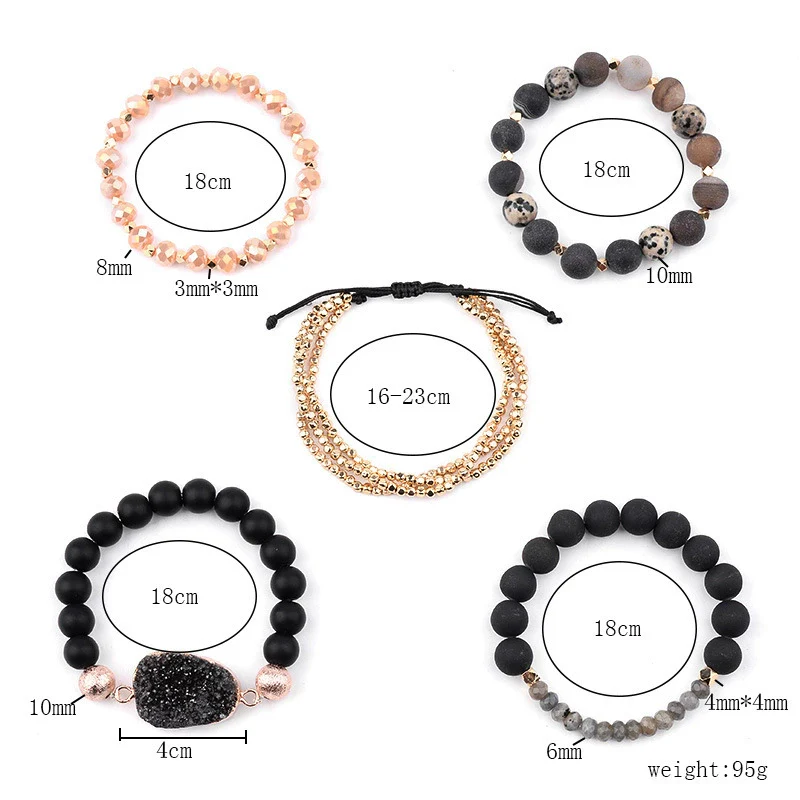 Wholesale Women's Minimalist Geometric Natural Matte Stone Agate Crystal Multilayered Bracelet - Image 4