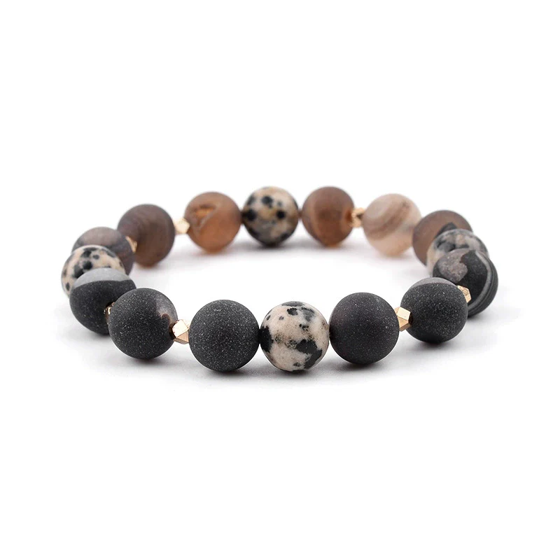 Wholesale Women's Minimalist Geometric Natural Matte Stone Agate Crystal Multilayered Bracelet - Image 5