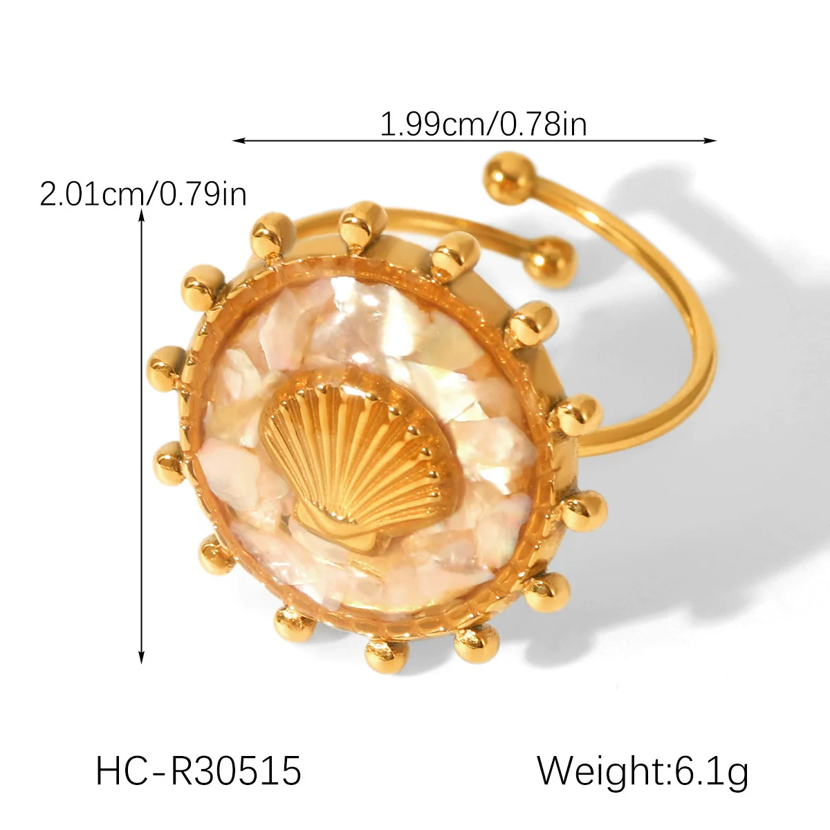 Wholesale Women's Minimalist Geometric Shell Open Ring Titanium Steel Stainless Steel Glued Jewelry - Image 6