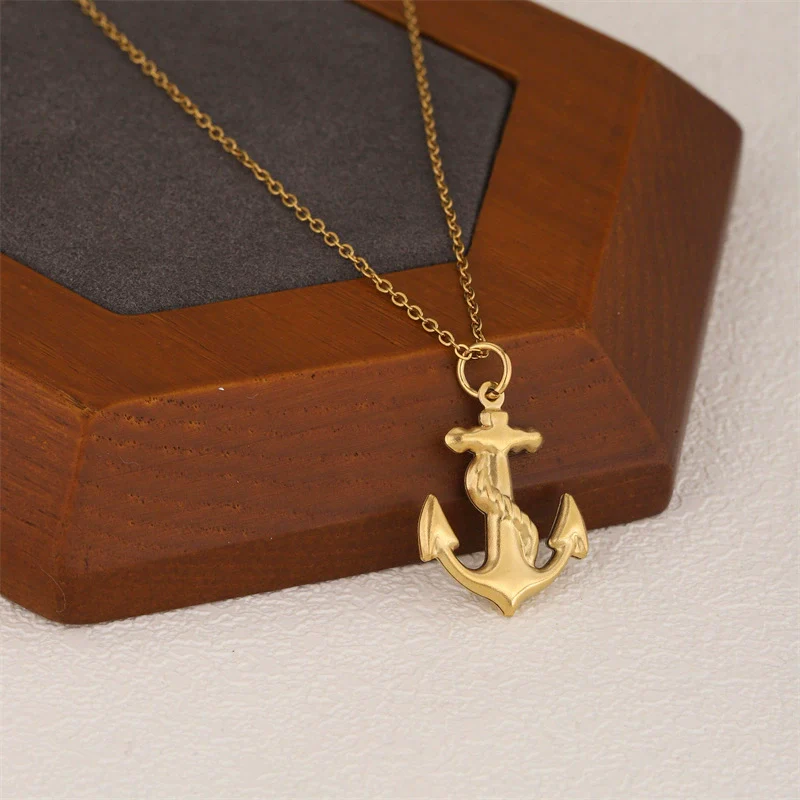 Wholesale Women's Minimalist Geometric Stainless Steel 18K Gold Electroplated Anchor Cross Chain Pendant Clavicle Necklace - Image 2