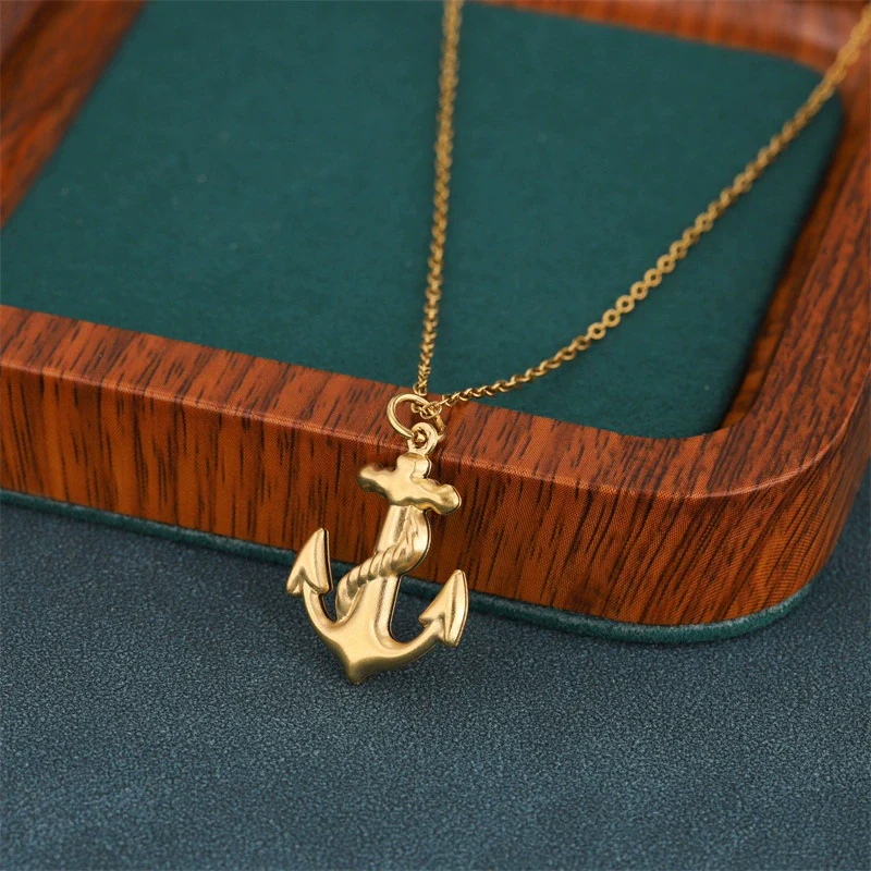Wholesale Women's Minimalist Geometric Stainless Steel 18K Gold Electroplated Anchor Cross Chain Pendant Clavicle Necklace - Image 3