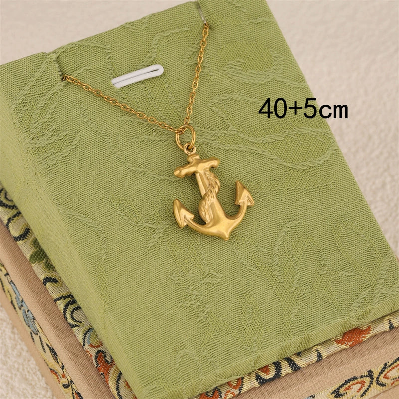 Wholesale Women's Minimalist Geometric Stainless Steel 18K Gold Electroplated Anchor Cross Chain Pendant Clavicle Necklace - Image 4
