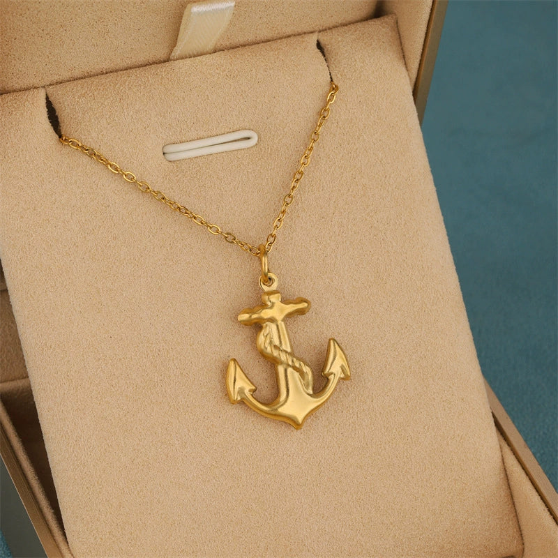 Wholesale Women's Minimalist Geometric Stainless Steel 18K Gold Electroplated Anchor Cross Chain Pendant Clavicle Necklace - Image 5