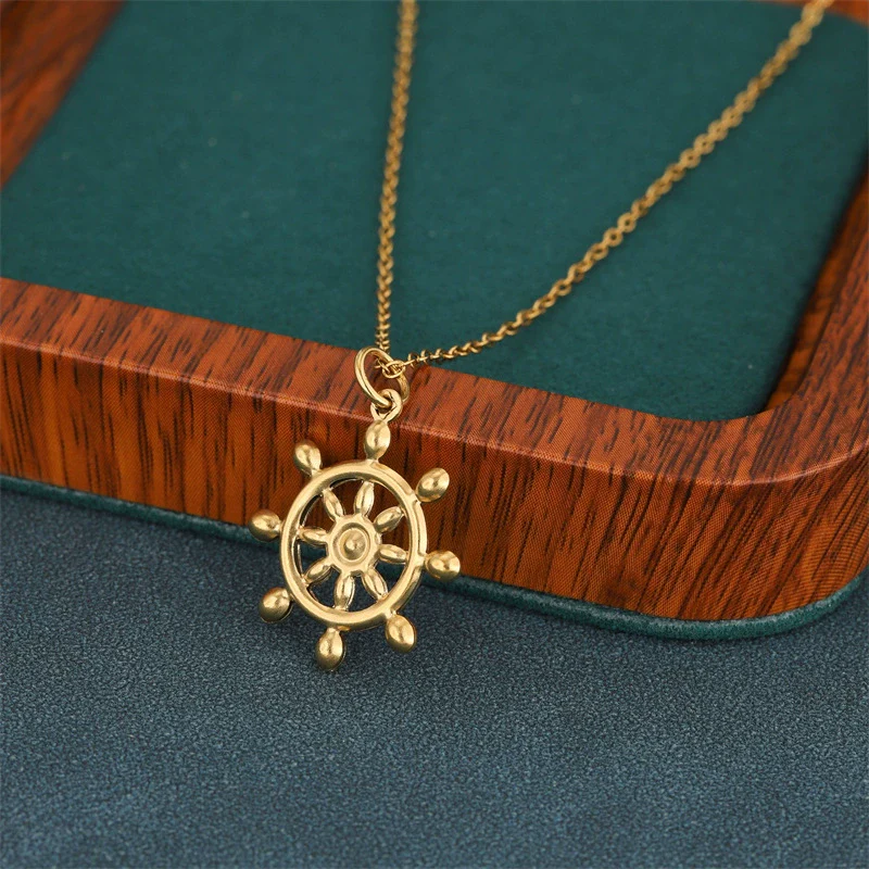 Wholesale Women's Minimalist Geometric Stainless Steel 18K Gold Electroplated Anchor Rudder Pendant Necklace With Cross Chain Jewelry Accessories - Image 3