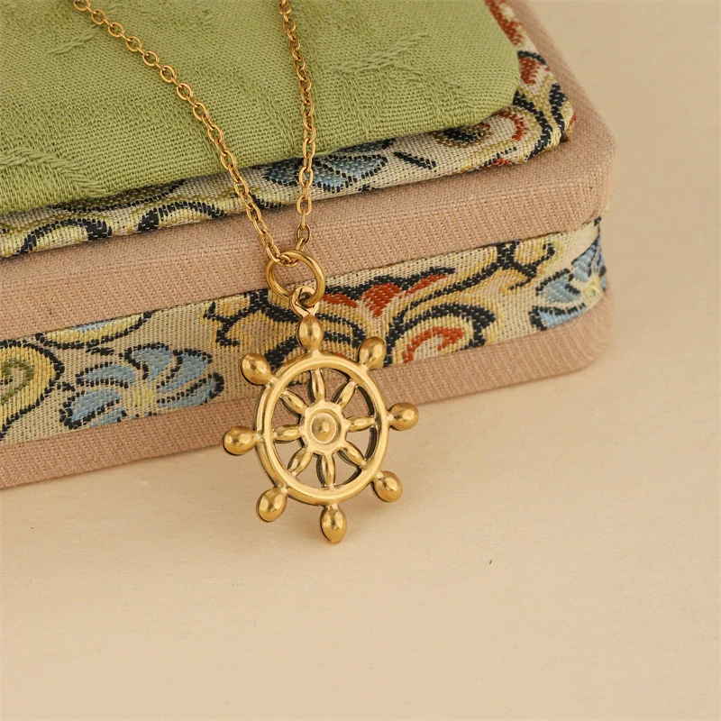 Wholesale Women's Minimalist Geometric Stainless Steel 18K Gold Electroplated Anchor Rudder Pendant Necklace With Cross Chain Jewelry Accessories - Image 4