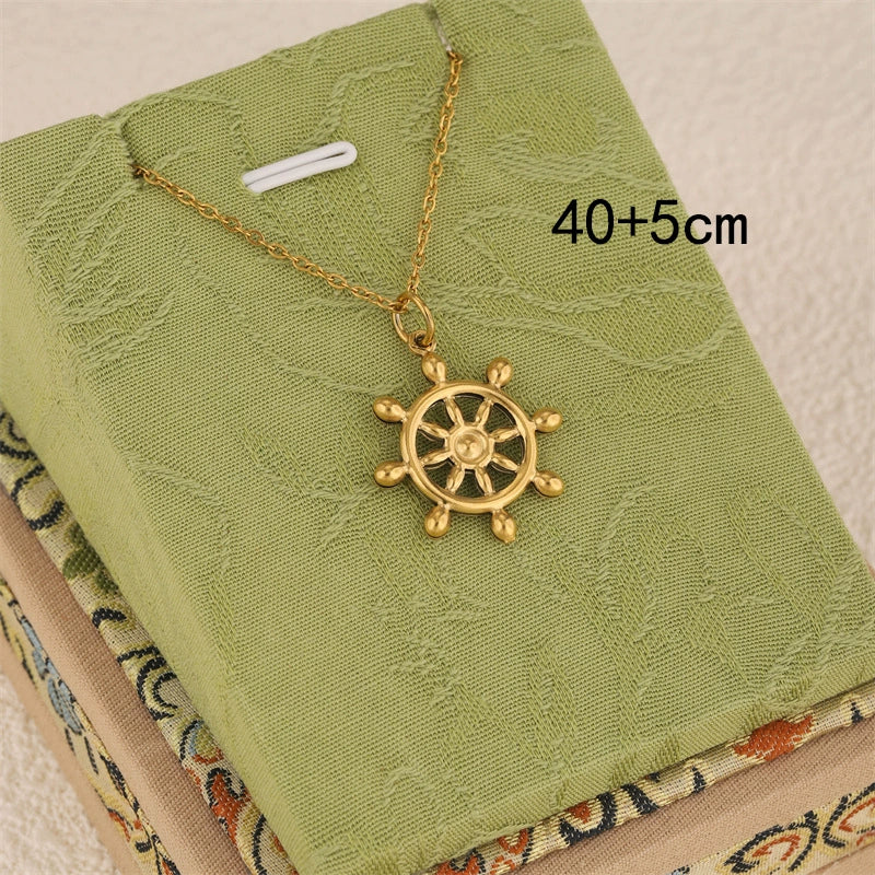Wholesale Women's Minimalist Geometric Stainless Steel 18K Gold Electroplated Anchor Rudder Pendant Necklace With Cross Chain Jewelry Accessories - Image 5