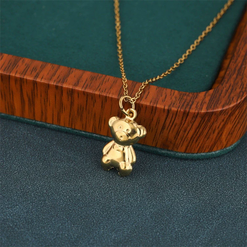Wholesale Women's Minimalist Geometric Stainless Steel 18K Gold Electroplated Bear Pendant Cross Chain Necklace - Image 2