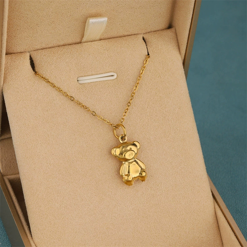 Wholesale Women's Minimalist Geometric Stainless Steel 18K Gold Electroplated Bear Pendant Cross Chain Necklace - Image 5