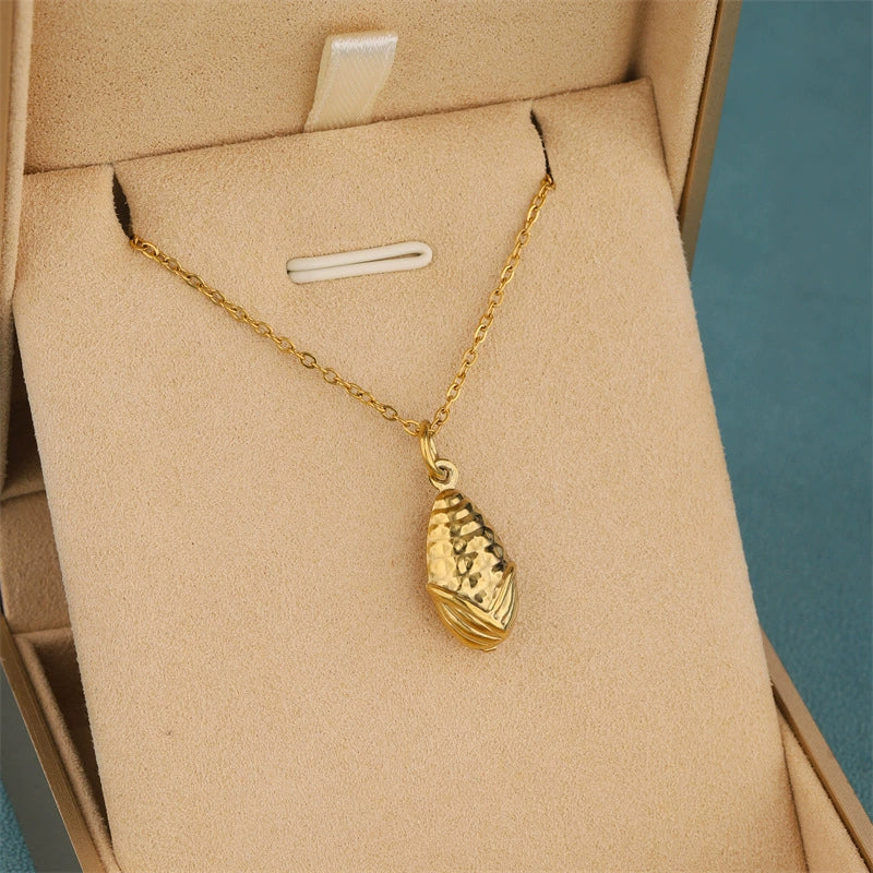 Wholesale Women's Minimalist Geometric Stainless Steel 18K Gold Electroplated Corn Shape Water Drop Pendant Necklace With Cross Chain - Image 4