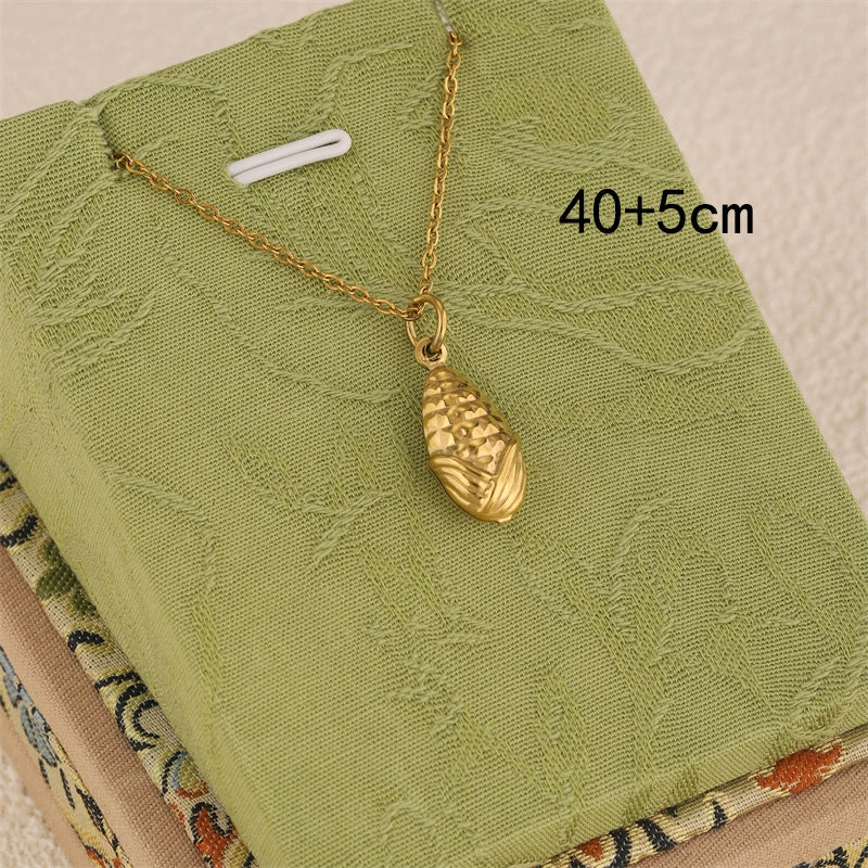 Wholesale Women's Minimalist Geometric Stainless Steel 18K Gold Electroplated Corn Shape Water Drop Pendant Necklace With Cross Chain - Image 5