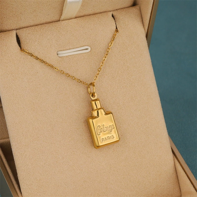 Wholesale Women's Minimalist Geometric Stainless Steel 18K Gold Plated Perfume Bottle Pendant Necklace With Cross Chain - Image 5