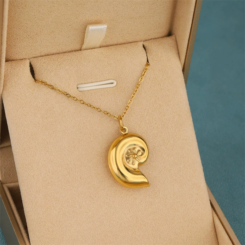 Wholesale Women's Minimalist Geometric Stainless Steel And 18K Gold Electroplated Cross Chain Conch Pendant Necklace - Image 3
