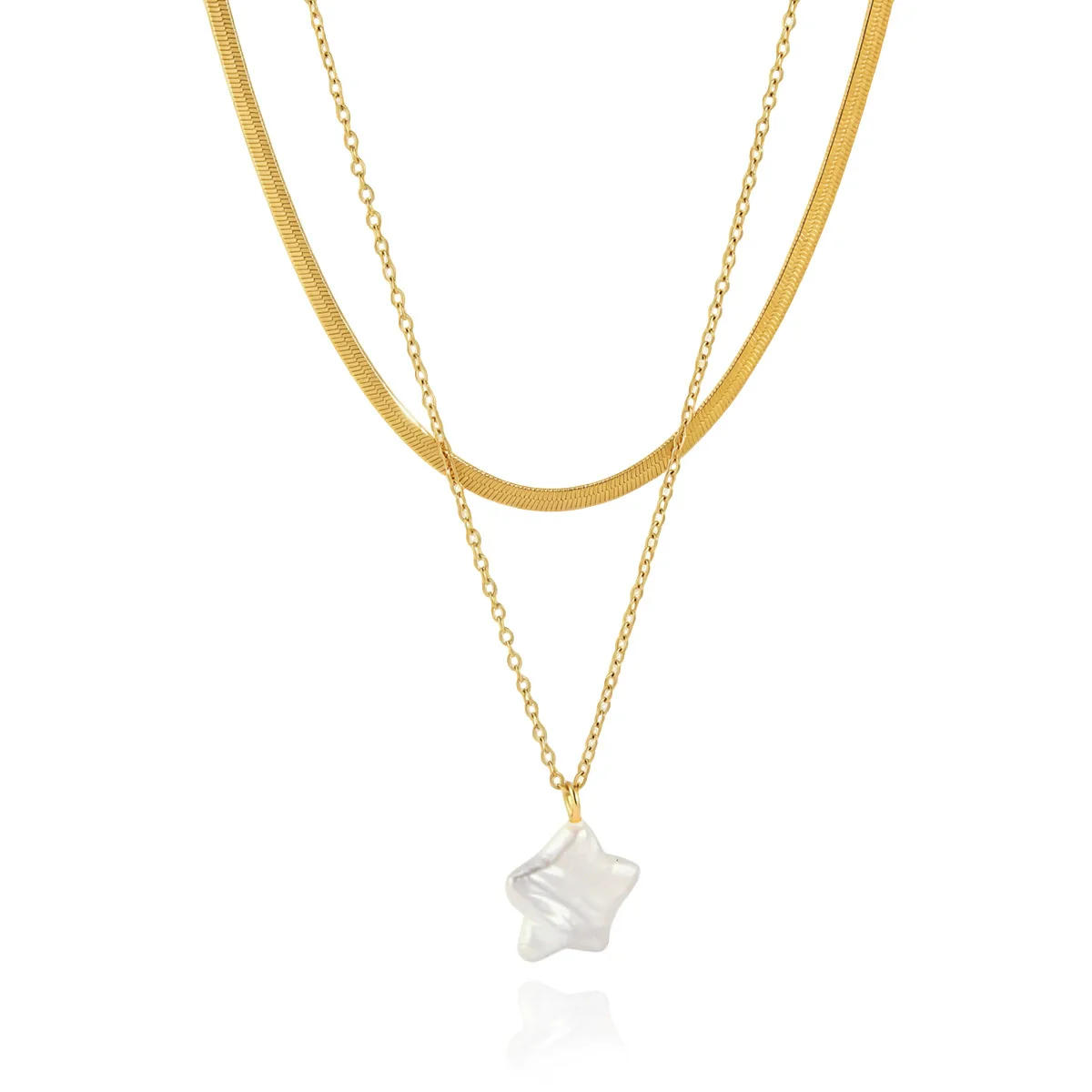 Wholesale Women's Minimalist Geometric Stainless Steel And Titanium Steel Necklace With Natural Pearl And Pvd Furnace Vacuum Real Gold Plating - Image 5