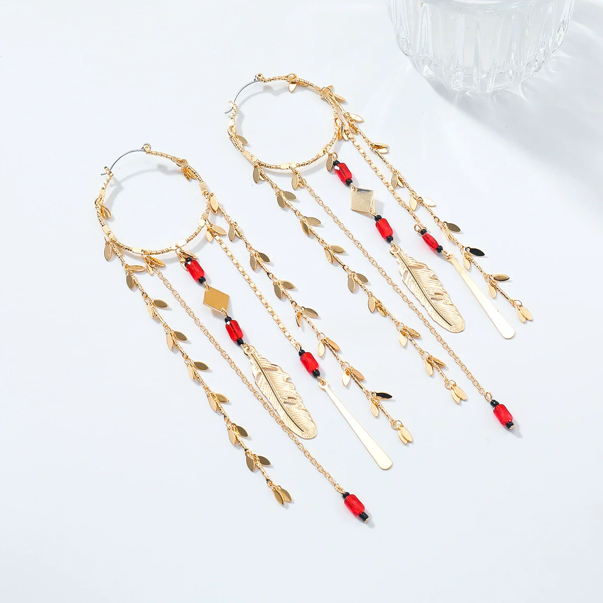 Wholesale Women's Minimalist Geometric Zinc Alloy Exaggerated Tassel Feather Multilayer Earrings With Electroplating - Image 3