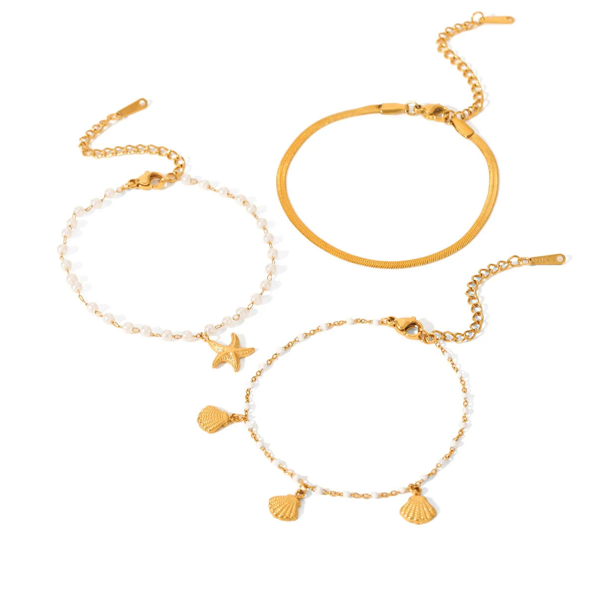 Wholesale Women's Minimalist Ins Style Geometric Stainless Steel Electroplated Bracelet Set With Shell And Starfish Pendant - Image 5