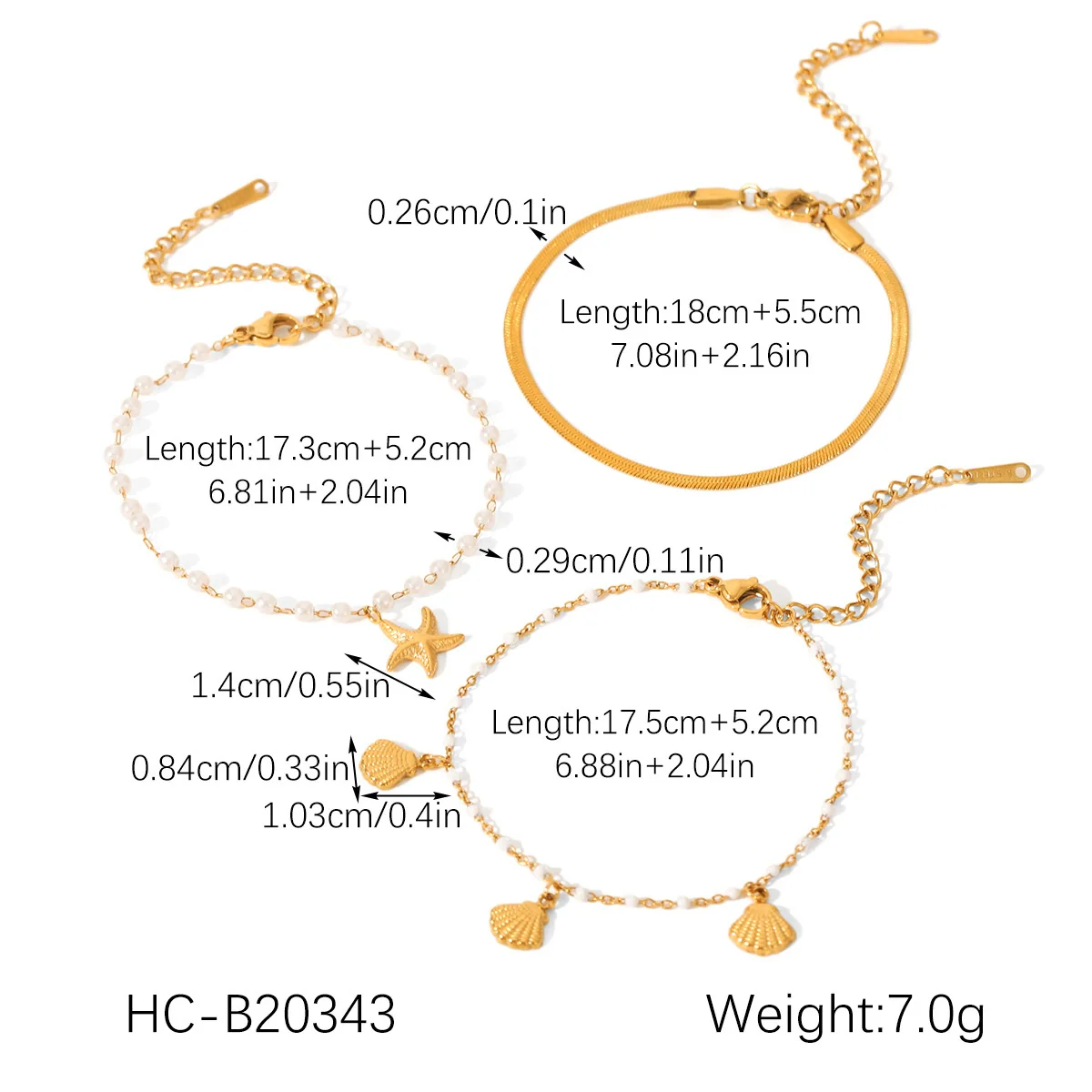 Wholesale Women's Minimalist Ins Style Geometric Stainless Steel Electroplated Bracelet Set With Shell And Starfish Pendant - Image 6